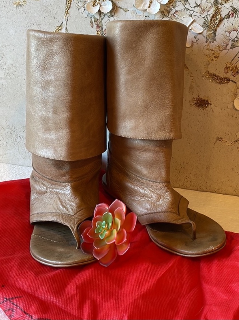 Women’s Brown Leather Fold-Over Sandal Boots